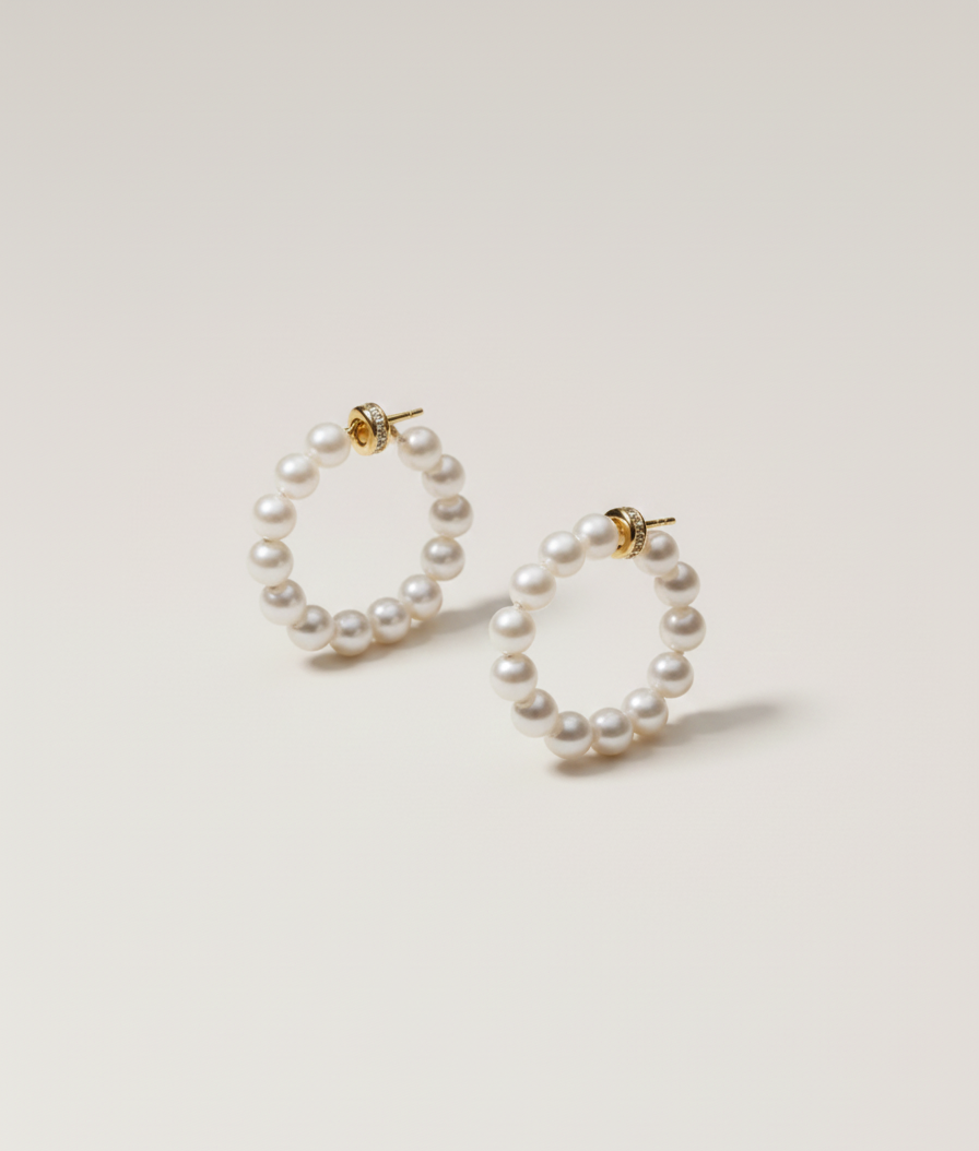Petite Pearl Hoops – kleine 18k gouden creolen volledig bezet met ronde Akoya-parels